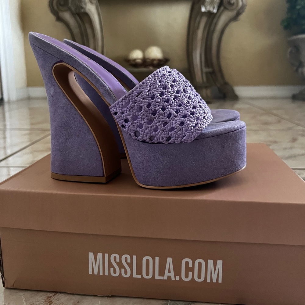 Miss Lola Purple Retro Platform Heels